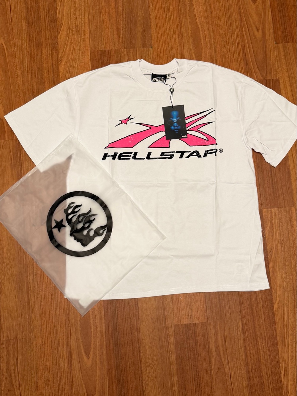 Hellstar White Short-Sleeve Tee with Pink Logo